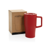 Tasse premium en céramique avec anse et couvercle antifuite 490 ml couleur rouge vue avec boîte