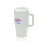 Tasse premium en céramique avec anse et couvercle antifuite 490 ml couleur blanc vue avec logo