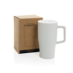 Tasse premium en céramique avec anse et couvercle antifuite 490 ml couleur blanc vue avec boîte