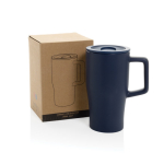 Tasse premium en céramique avec anse et couvercle antifuite 490 ml couleur bleu marine vue avec boîte