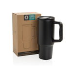 Gobelet en acier recyclé avec bec rabattable et bouchon à vis 900 ml couleur noir vue avec boîte
