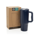 Gobelet en acier recyclé avec bec rabattable et bouchon à vis 900 ml couleur bleu marine vue avec boîte