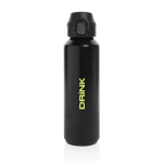 Gourde de sport en acier recyclé avec bouchon antifuite 600 ml couleur noir vue avec logo