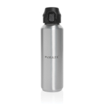 Gourde de sport en acier recyclé avec bouchon antifuite 600 ml couleur argenté vue avec logo