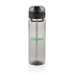 Bouteille de sport en RPET avec bouchon antifuite et paille 800 ml couleur noir vue avec logo