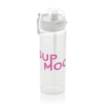 Bouteille de sport en RPET avec bouchon antifuite et paille 800 ml couleur blanc vue avec logo
