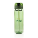 Bouteille de sport en RPET avec bouchon antifuite et paille 800 ml couleur vert vue avec logo