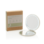Miroir de poche en plastique recyclé avec grossissement et lumière LED couleur beige vue avec boîte