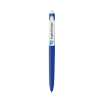 Stylo en plastique recyclé avec encre bleue ultra‑fluide couleur bleu vue avec logo