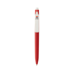 Stylo en plastique recyclé avec encre bleue ultra‑fluide couleur rouge vue avec logo