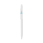 Stylo en plastique recyclé avec encre bleue ultra‑fluide couleur blanc vue avec logo