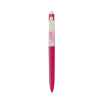 Stylo en plastique recyclé avec encre bleue ultra‑fluide couleur rose vue avec logo
