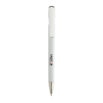 Stylo en plastique recyclé avec recharge Dokumental® à encre bleue couleur blanc vue avec logo