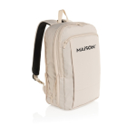 Sac à dos ultra‑fin en RPET au design extensible 15,6” couleur beige vue avec logo
