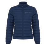Doudoune femme en polyester recyclé 70 g/m² IQONIQ Maiko couleur bleu marine avec zone d'impression