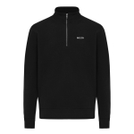 Pull demi‑zip en coton recyclé 300 g/m² Iqoniq Elgon couleur noir vue avec logo