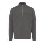 Pull demi‑zip en coton recyclé 300 g/m² Iqoniq Elgon couleur argenté mat vue avec logo