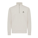 Pull demi‑zip en coton recyclé 300 g/m² Iqoniq Elgon couleur champagne vue avec logo