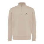Pull demi‑zip en coton recyclé 300 g/m² Iqoniq Elgon couleur camel vue avec logo