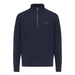 Pull demi‑zip en coton recyclé 300 g/m² Iqoniq Elgon couleur bleu marine vue avec logo