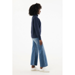 Pull demi‑zip en coton recyclé 300 g/m² Iqoniq Elgon couleur bleu marine troisième vue avec modèle