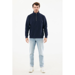 Pull demi‑zip en coton recyclé 300 g/m² Iqoniq Elgon couleur bleu marine