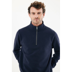 Pull demi‑zip en coton recyclé 300 g/m² Iqoniq Elgon couleur bleu marine