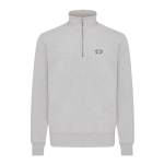 Pull demi‑zip en coton recyclé 300 g/m² Iqoniq Elgon couleur gris clair chiné vue avec logo