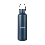 Gourde isotherme en acier inoxydable recyclé avec anse 600 ml couleur bleu marine vue avec logo