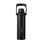 Gourde isotherme en acier recyclé avec anse et double ouverture 600 ml couleur noir vue avec logo