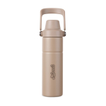 Gourde isotherme en acier recyclé avec anse et double ouverture 600 ml couleur ivoire vue avec logo