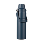 Gourde isotherme en acier recyclé avec anse et double ouverture 600 ml couleur bleu marine troisième vue