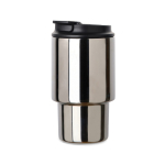 Tasse à emporter en acier recyclé avec couvercle rabattable 350 ml couleur argenté brillant deuxième vue