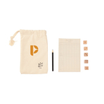 Jeu de dés Yacht en bois de pin avec bloc-notes, stylo et sac couleur marron vue avec logo