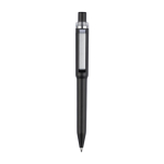Stylo en plastique recyclé avec clip et anneau chromé encre bleue couleur noir première vue