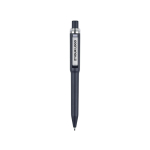 Stylo en plastique recyclé avec clip et anneau chromé encre bleue couleur bleu avec zone d'impression