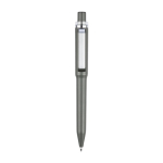Stylo en plastique recyclé avec clip et anneau chromé encre bleue couleur gris taupe première vue
