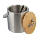 Seau à glaçons en acier inoxydable double paroi avec couvercle bambou deuxième vue