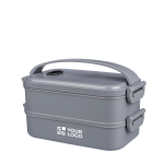 Boîte à lunch en PP recyclé 2 étages à couvercle hermétique 800ml couleur gris avec zone d'impression