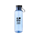 Gourde RPET avec détail bambou et sangle de bouchon 750ml couleur bleu ultramarine avec zone d'impression