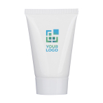 Crème solaire SPF30 parfum vanille dans tube blanc couleur blanc avec zone d'impression