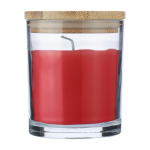 Bougie parfum vanille dans bocal en verre avec couvercle bambou couleur rouge première vue