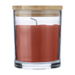 Bougie parfum vanille dans bocal en verre avec couvercle bambou couleur orange première vue