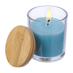 Bougie parfum vanille dans bocal en verre avec couvercle bambou première vue