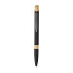 Stylo en aluminium recyclé avec bouton en bambou encre bleue couleur noir première vue