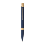 Stylo en aluminium recyclé avec bouton en bambou encre bleue couleur bleu première vue