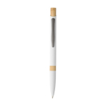 Stylo en aluminium recyclé avec bouton en bambou encre bleue couleur blanc première vue