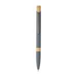 Stylo en aluminium recyclé avec bouton en bambou encre bleue couleur gris première vue