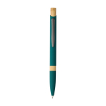 Stylo en aluminium recyclé avec bouton en bambou encre bleue couleur vert première vue