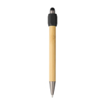 Stylo tactile en bambou avec spinner sur le dessus encre bleue couleur noir première vue